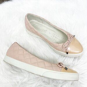 Ecco Womens 6 Pink Gillian Sneaker Ballerina Slip On Flat Bow Quilted Leather Sh